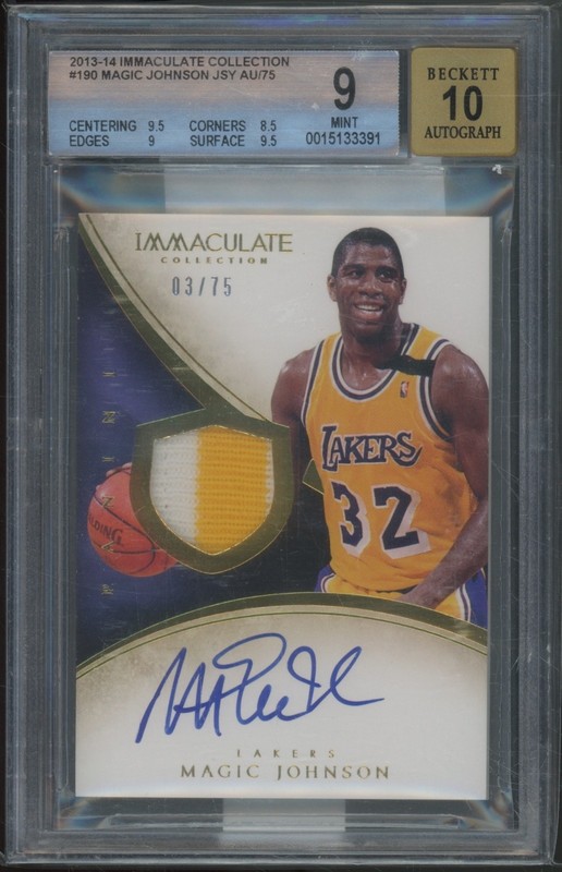 2013 Immaculate Collection Jersey Patch Magic Johnson /75 Mint BGS BAS 9 10 Auto