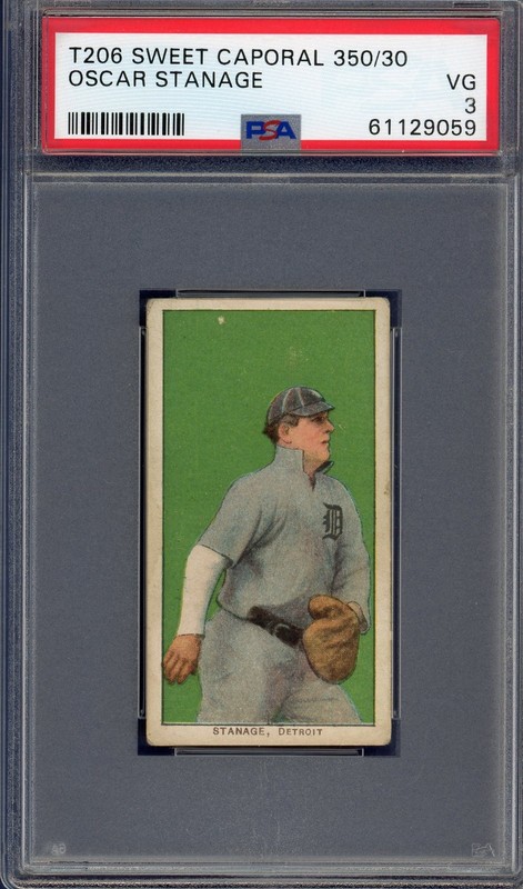 1909 T206 Sweet Caporal 350 Tobacco Card PSA 3 Oscar Stanage Tigers Centered