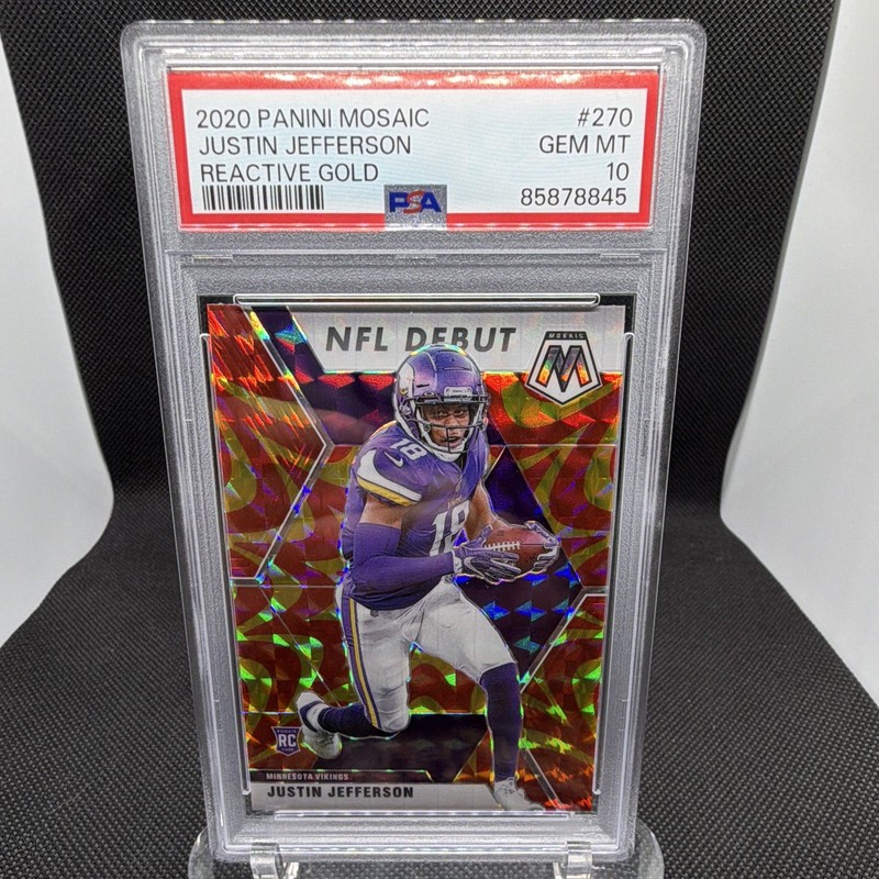 Panini 2020 Mosaic Justin Jefferson #270 Reactive Gold Prizm NFL Debut RC PSA 10