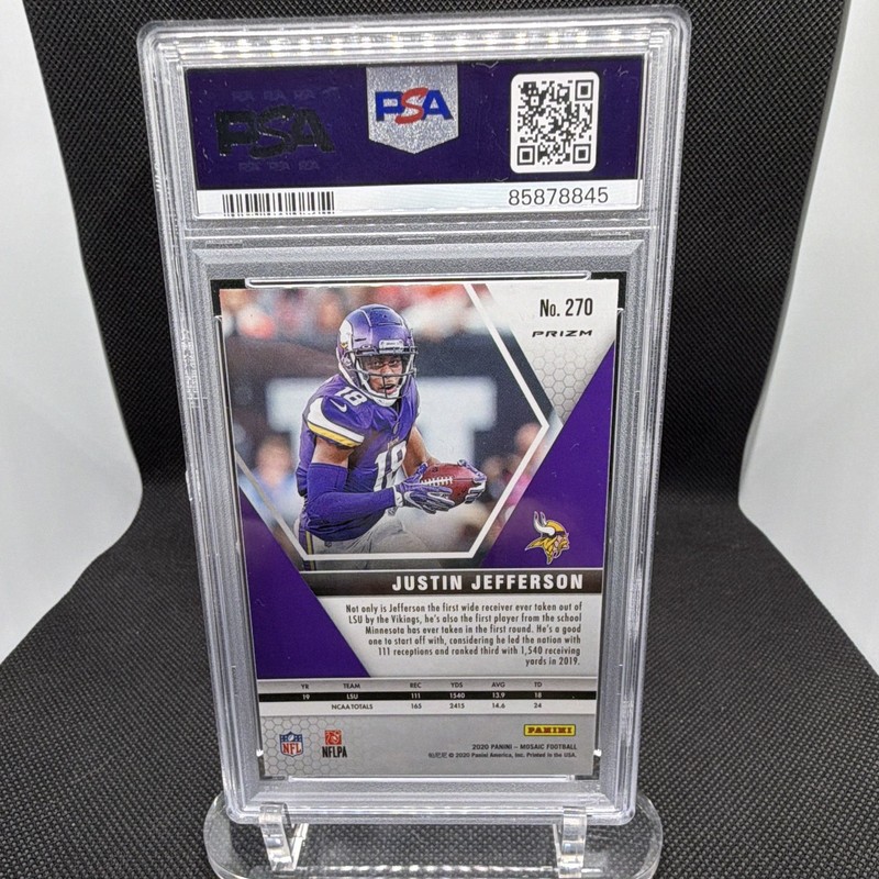 Panini 2020 Mosaic Justin Jefferson #270 Reactive Gold Prizm NFL Debut RC PSA 10 view 2