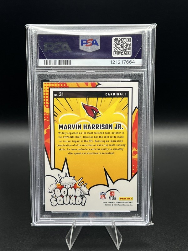 2024 Panini Donruss Bomb Squad #31 Marvin Harrison Jr. RC PSA 10 Cardinals view 2