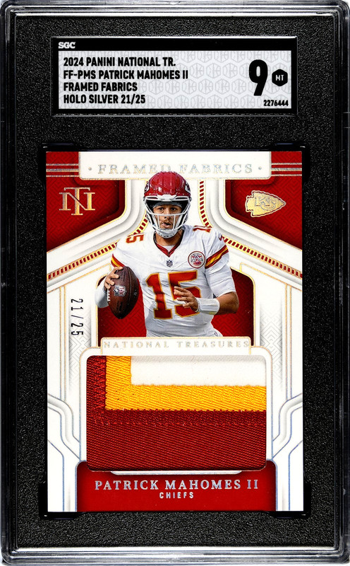 Patrick Mahomes 2024 National Treasures SGC 9 Framed Fabrics Patch Silver /25
