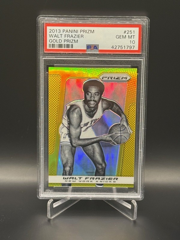 2013-14 Panini Prizm Walt Frazier GOLD PRIZM JERSEY # 10/10 PSA 10 GEM Knicks