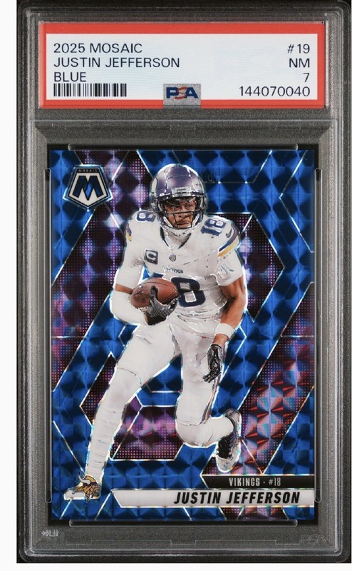 2025 Mosaic Justin Jefferson /99 BLUE Prizm🎉 #19 PSA Vikings RC📈HOT GOAT
