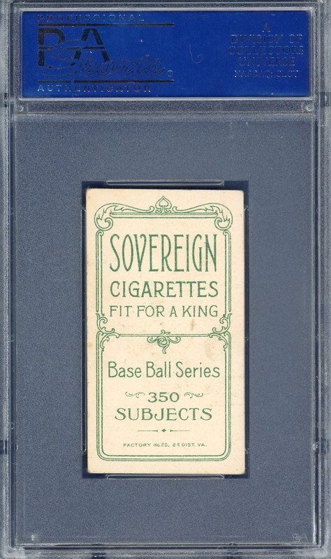 1909 T206  RARE Sovereign PSA 3 Ed Summers Tigers Centered view 2