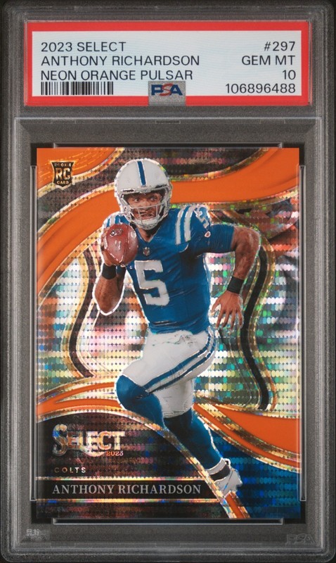 2023 Select Anthony Richardson RC Orange Pulsar Prizm 5/7 JERSEY # MATCH PSA 10