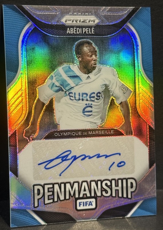 2025-26 Panini Prizm FIFA Marseille Abedi Pele Penmanship Auto Silver Prizm /49 view 2