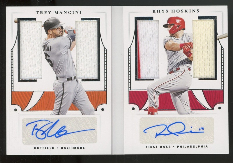 2019 Panini National Treasures Dual Trey Mancini Rhys Hoskins 62/99 Patch Auto