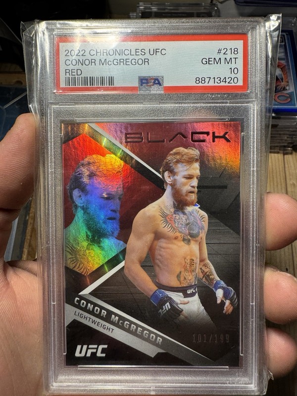 Panini 2022 Chronicles UFC Conor McGregor Black #218 Red /199 PSA 10