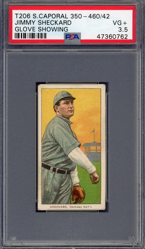 1909 T206  RARE Sweet Caporal 350-460 42  PSA 3.5 Jimmy Scheckard Glove Showing