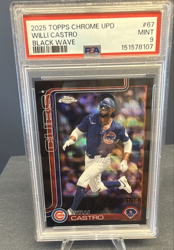 2025 Topps Chrome Update Willi Castro #USC67 Black Wave Refractor /10 Cubs PSA 9