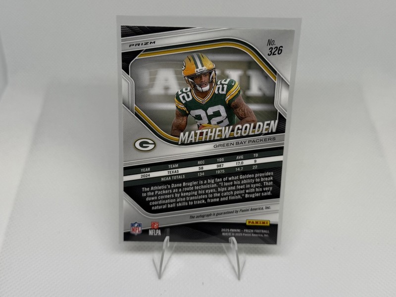 2025 Panini Prizm NFL Rookie Auto Matthew Golden Silver view 2
