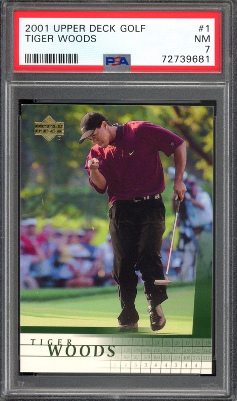 2001 Upper Deck #1 Tiger Woods Rookie PSA 7 PGA Tour Golf RC Card (9681)