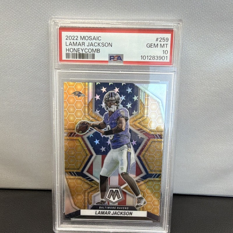 Panini 2022 Mosaic National Pride Lamar Jackson Honeycomb Prizm #259 PSA 10 view 1