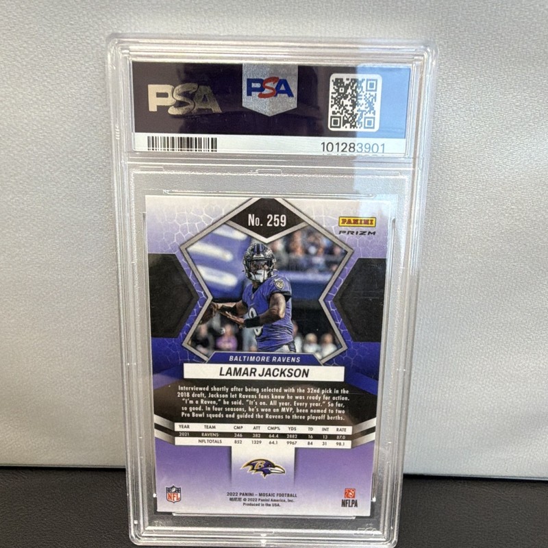 Panini 2022 Mosaic National Pride Lamar Jackson Honeycomb Prizm #259 PSA 10 view 2