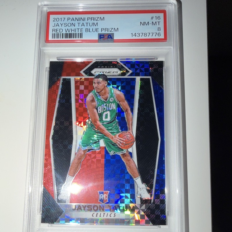 Panini 2017-18 Prizm Jayson Tatum RC Red White & Blue Prizm PSA 8 #16