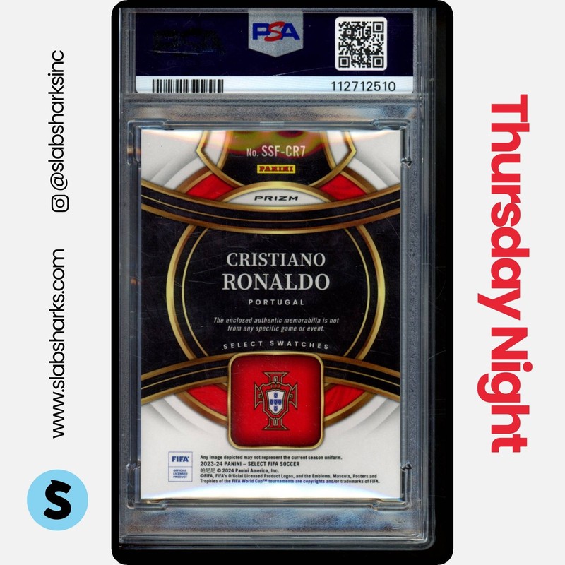 2023 PANINI SELECT FIFA #SSF-CR7 CRISTIANO RONALDO JERSEY SWATCH PSA 9 view 2
