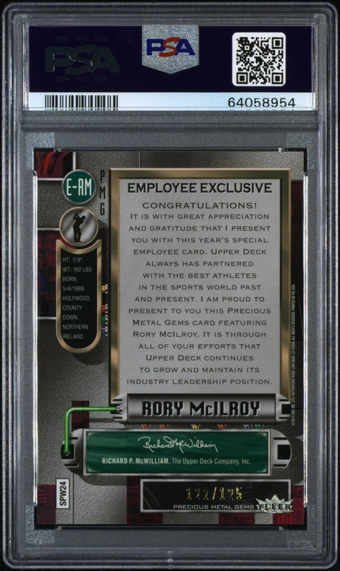 2013 UD Employee Exclusive #E-RM Rory Mcilroy Precious Metal Gems /125 PSA 8 view 2