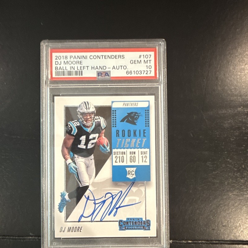 Panini 2018 Contenders DJ Moore Rookie Ticket RPS Auto #107 PSA 10 Panthers
