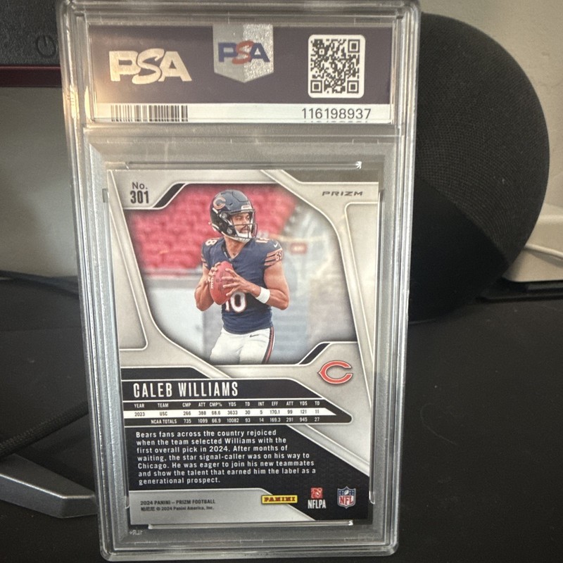 Panini 2024 Prizm Rookies Caleb Williams #301 Lazer Prizm RC PSA 10 Bears view 2