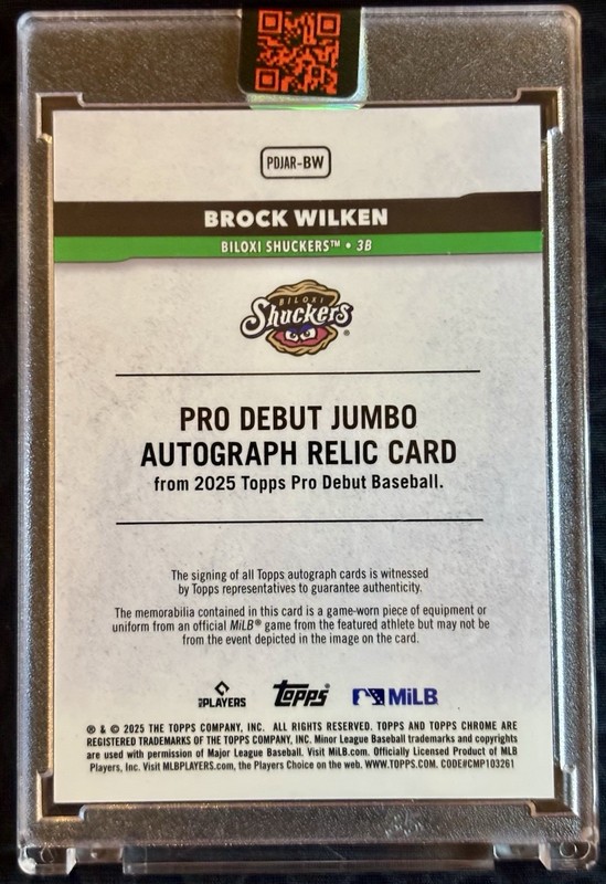 2025 Topps Pro Debut JUMBO Patch Brock Wilken Chrome Red Refractor Auto /5 view 2