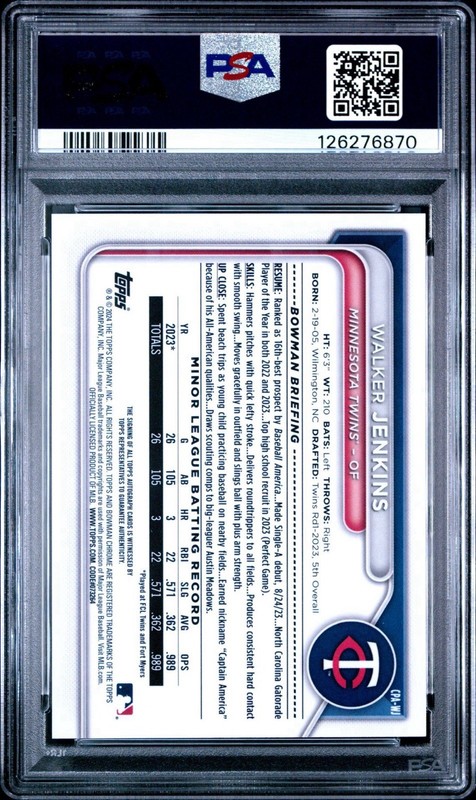 2024 Bowman Walker Jenkins Chrome Auto 1st Prospect #CPA-WJ Twins PSA 9 view 2