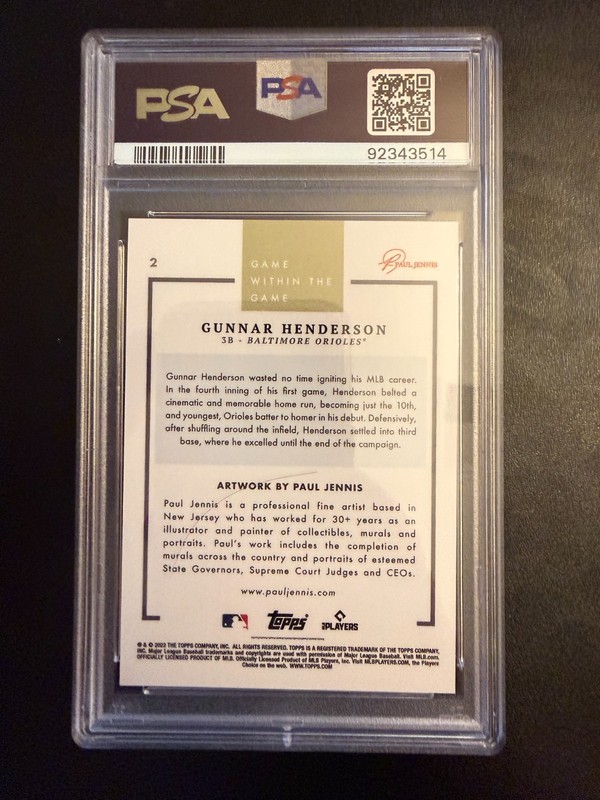 PSA 10 Gunnar Henderson 2023 Topps Game Within the Game #2 SP Rookie Card view 2