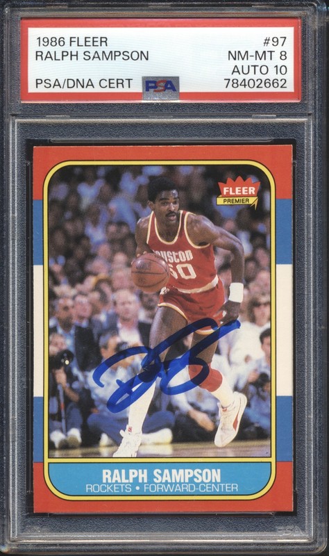 1986 Fleer AUTO Ralph Sampson Signed ROOKIE #97 PSA/DNA Dual Graded 8 / 10 HOF