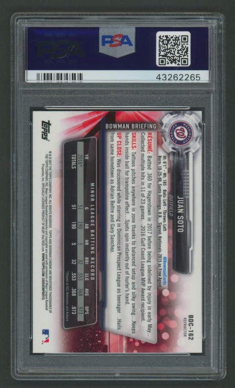 2017 PSA 10 GEM MINT Bowman Chrome Draft REFRACTOR Juan Soto Rookie 162 RC! view 2