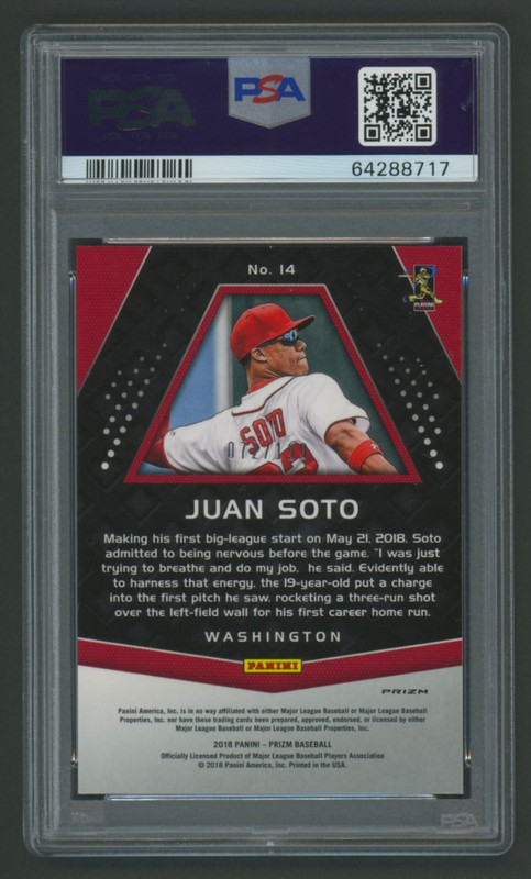 2018 PSA 10 GEM MINT Panini PRIZM Juan Soto Ruby RED WAVE Rookie RC /199 view 2
