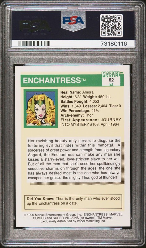 1990 Marvel Universe Enchantress #62 PSA 7 view 2