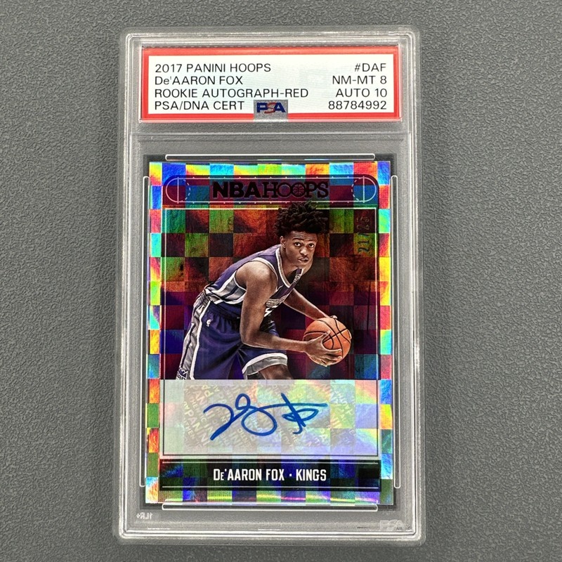 2017 Panini NBA Hoops DE’AARON FOX Rookie Rc Autograph Red 21/25 PSA 8 Auto 10