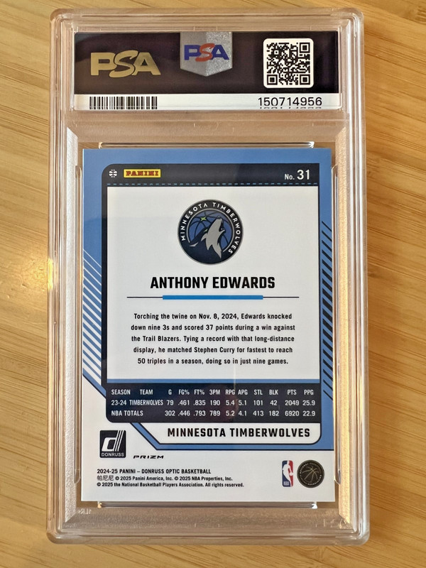 2024 Panini Donruss Optic Anthony Edwards #31 Green Seismic SP POP 7 PSA 10 view 2