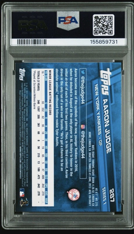 2017 Topps Aaron Judge #287 Leaning On Railing SP (RC) PSA 7!!🔥🔥 view 2