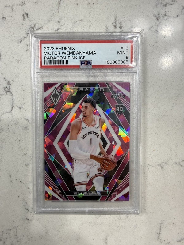 2023 PANINI PHOENIX PARAGON PINK ICE #13 VICTOR WEMBANYAMA RC /25 PSA 9 🔥📈