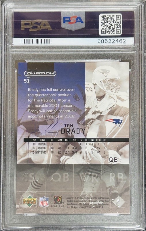 Tom Brady 2002 Upper Deck Ovation #51 PSA 9 MINT view 2