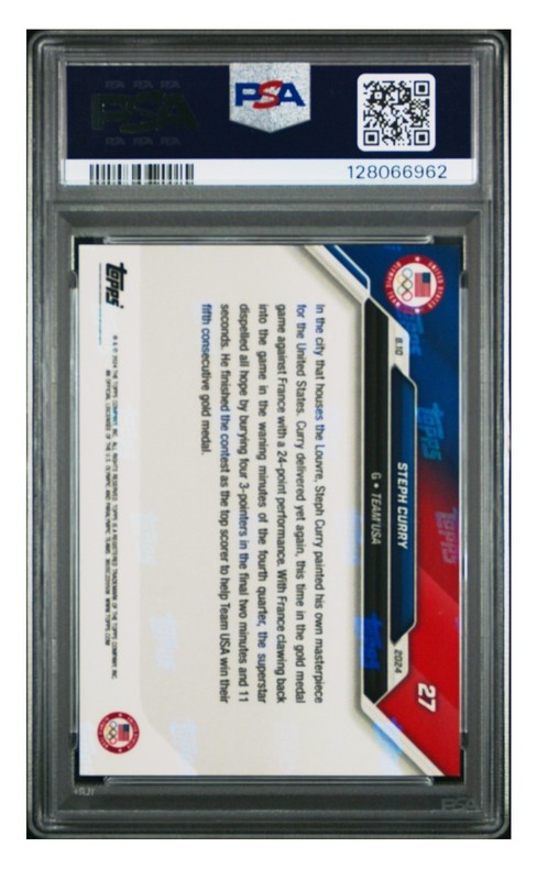 2024 Topps Now Olympics Steph Curry #27 PSA 10 GEM MINT USA Basketball Warriors view 2