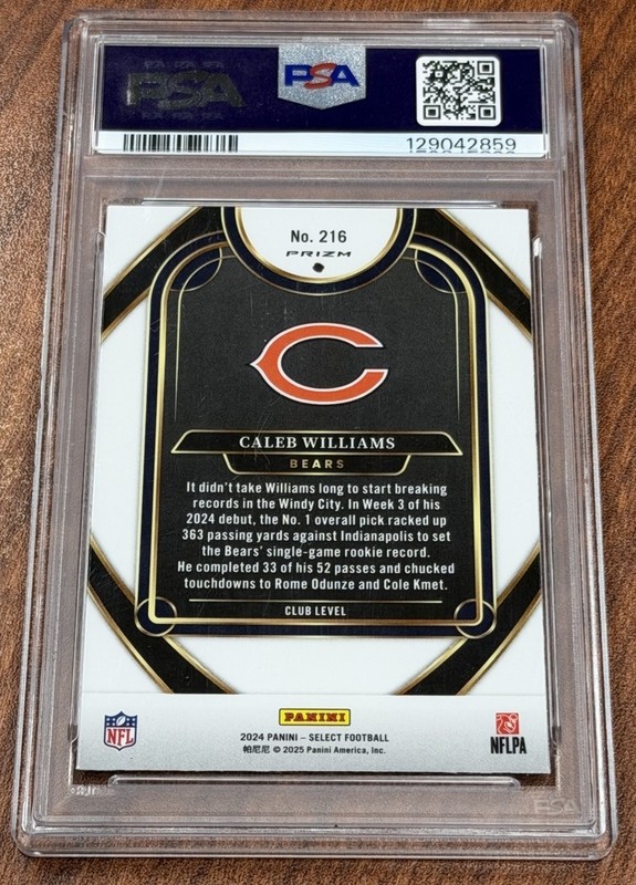 CALEB WILLIAMS 2024 SELECT BLACK & RED SHOCK PRIZM ROOKIE #216 BEARS PSA 10 RC view 2