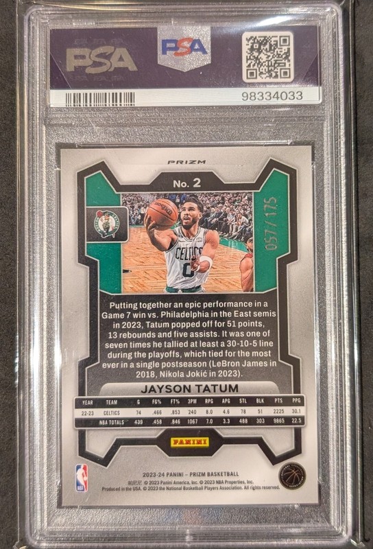 2023 Panini Prizm Jayson Tatum #2 White Prizm /175 PSA 8 NBA Champs Color Match view 2