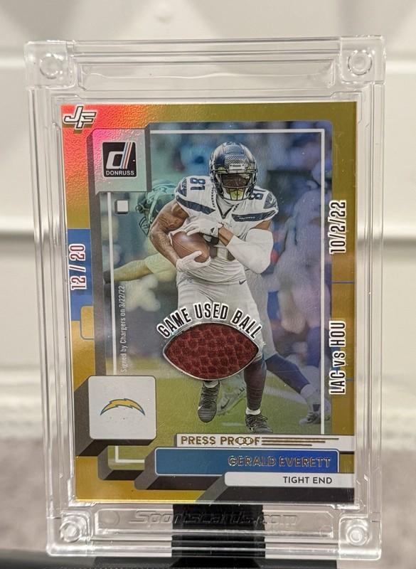 NFL GERALD EVERETT #/20: 2025 Jersey Fusion Ball Stars -Game Used Ball Patch SP!