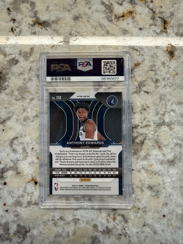2020 Panini-Prizm Basketball Anthony Edwards #258 GREEN PRIZM RC PSA 9 MINT view 2
