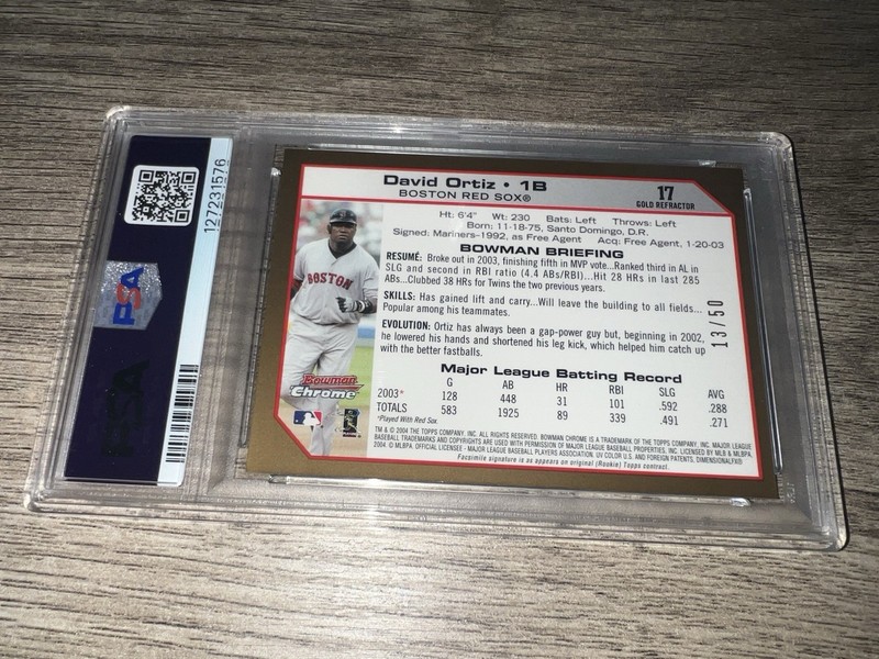 David Ortiz PSA 10 2004 Bowman Chrome Gold Refractor /50 view 2