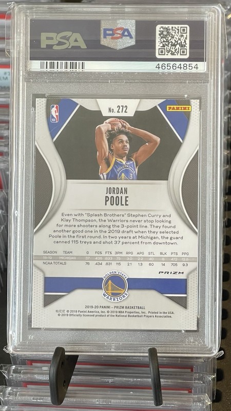2019-20 Jordan Poole Panini Prizm RC #272 Silver Prizm Rookie Refractor PSA 10 view 2