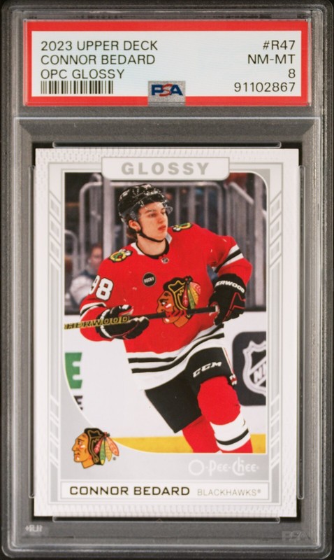 2023-24 Upper Deck Series 2 Connor Bedard OPC Glossy Rookie RC #R-47 PSA 8