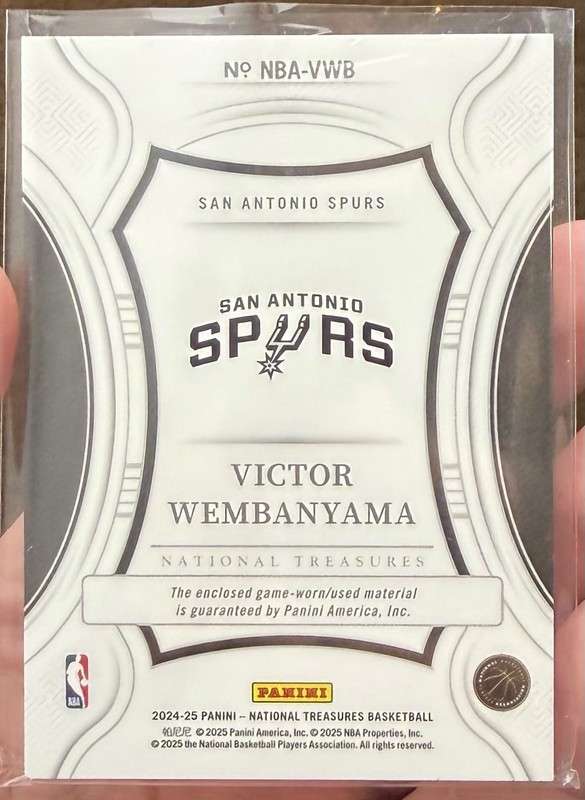 2024-25 Panini National Treasures Victor Wembanyama 3 Color Game Used Patch /99 view 2
