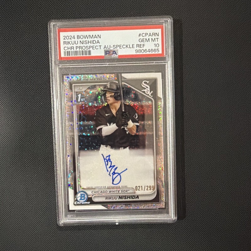 2024 Bowman Chrome 1st Speckle /299 Rikuu Nishida Auto PSA 10 GEM MT White Sox