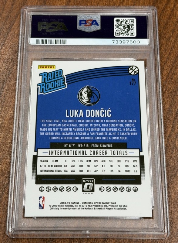 2018-19 Panini Donruss Optic Rated Rookie Luka Doncic #177 PSA 9 MINT Rookie RC view 2