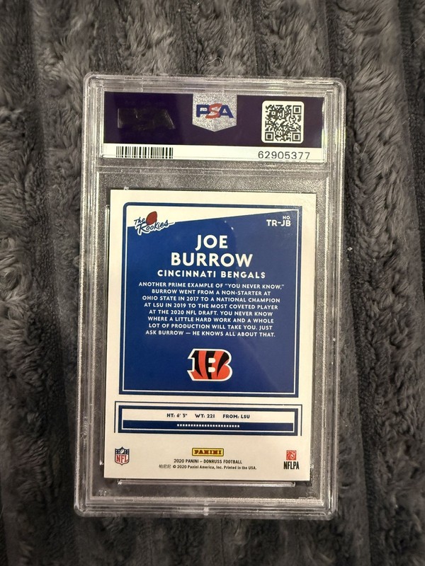 PSA 8 2020 Panini Donruss The Rookies Joe Burrow RC #TR-JB Rookie Card view 2