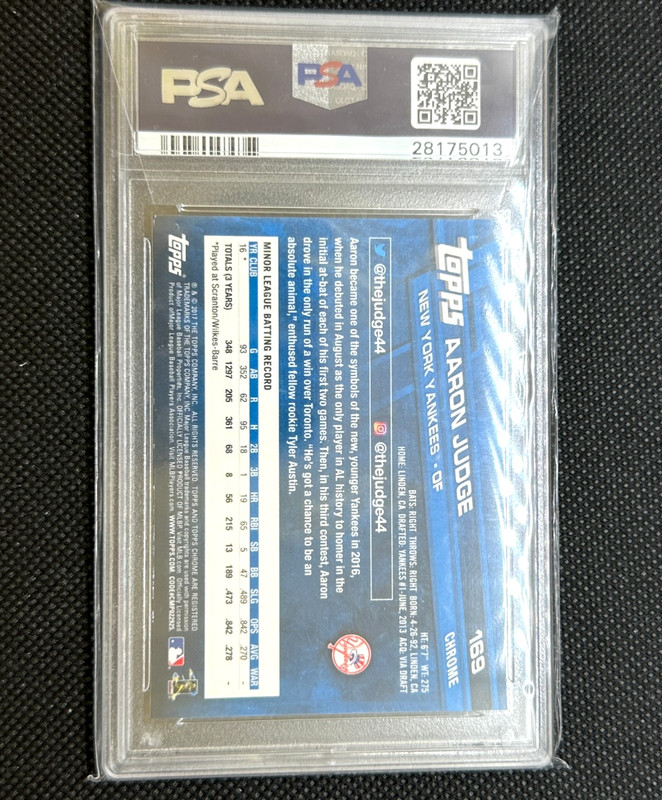 2017 TOPPS CHROME #169 AARON JUDGE ROOKIE RC PSA 10 view 2