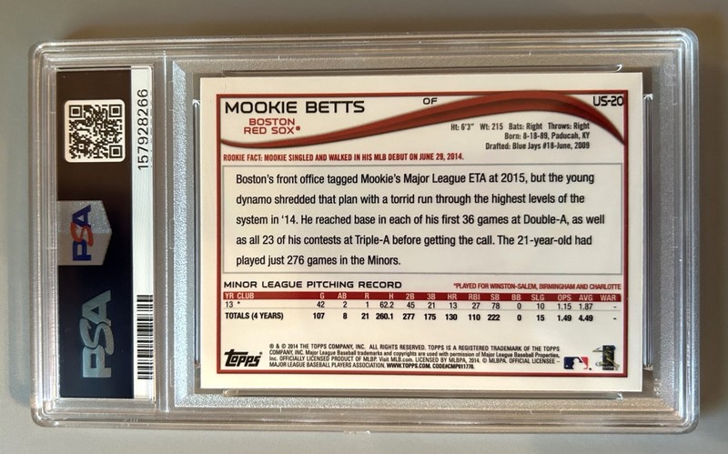 2014 TOPPS CHROME UPDATE MOOKIE BETTS RC (#US-20) RED SOX PSA 10 view 2